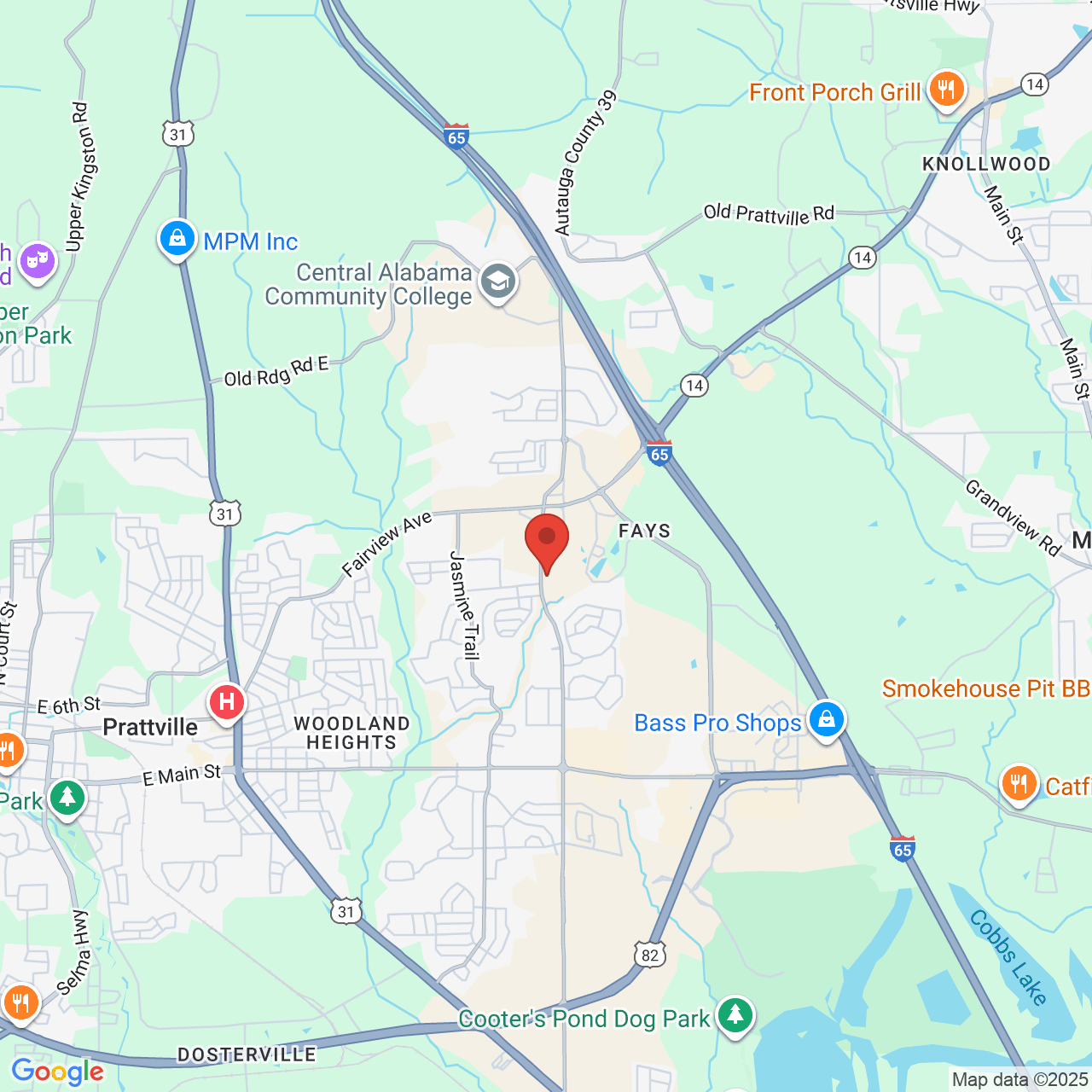 Google map image of our location in 542 McQueen Smith Rd N Prattville, AL